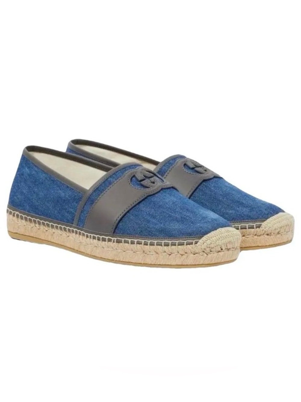 Gucci Denim & Gray Leather Espadrille Loafers